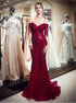 Off the Shoulder Dark Red Beadings Mermaid Prom Dresses LBQ1217
